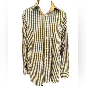 ALFRED DUNHILL Slim Fit olive green/white plaid 100% cotton shirt , size XXXL.